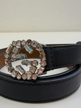 Gucci Crystal Buckle Black Leather Women's Belt size 2*89cm